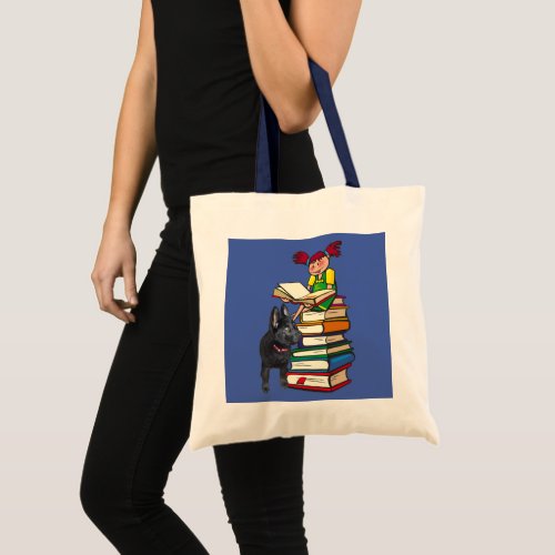 Study Buddy Puppy with School Girl on Books ZKOA Tote Bag