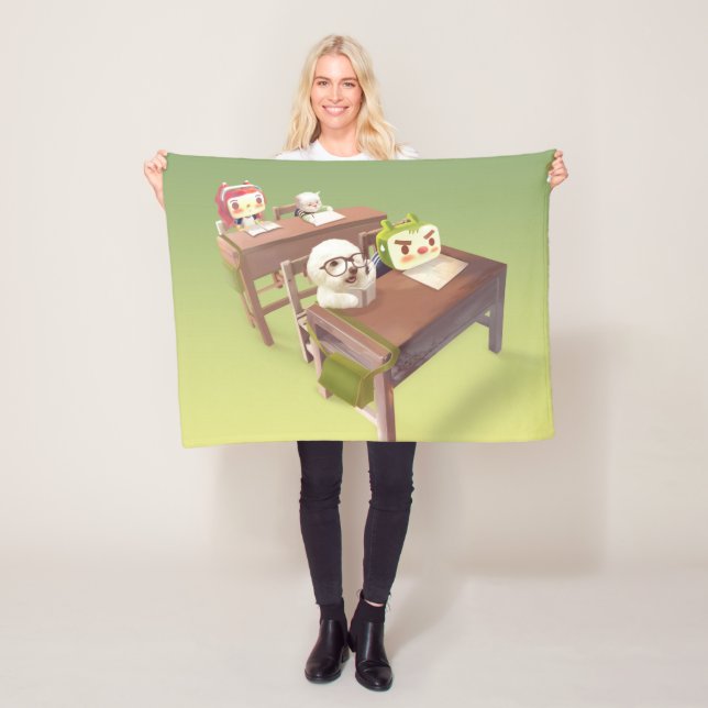 Study Hard: Smiling Bichon & Iron T School Fleece Blanket (In Situ)