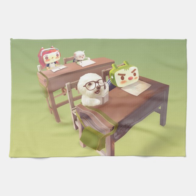 Study Hard: Smiling Bichon & Iron T School Kitchen Towel (Horizontal)