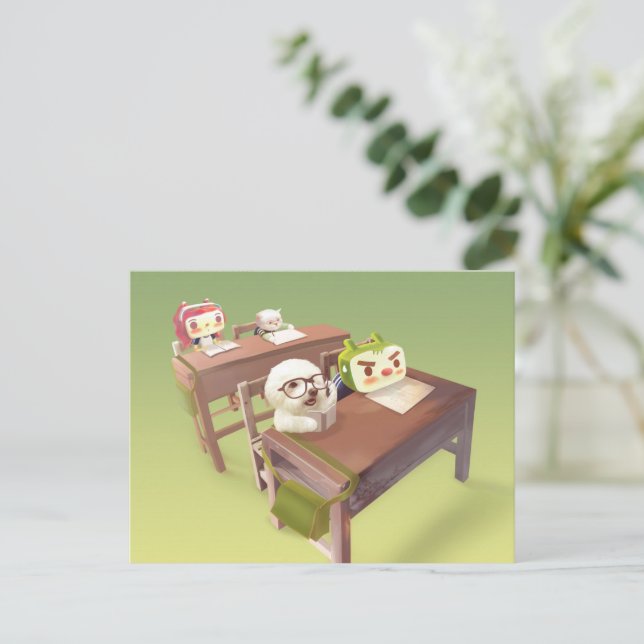 Study Hard: Smiling Bichon & Iron T School Postcard (Standing Front)