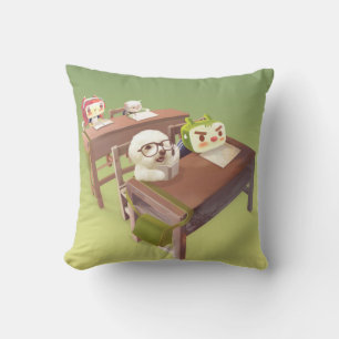 Study Hard: Smiling Bichon & Iron T School Throw Pillow