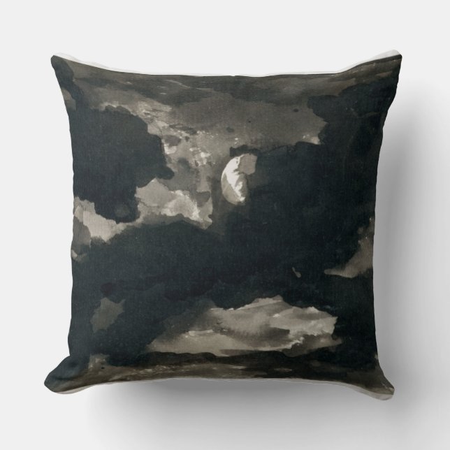 Study of a Clouded Moonlit Sky (black wash on laid Throw Pillow (Front)