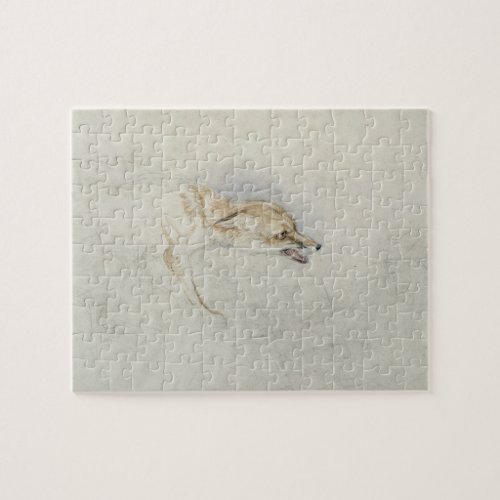 Study of a crouching Fox facing right verso fain Jigsaw Puzzle