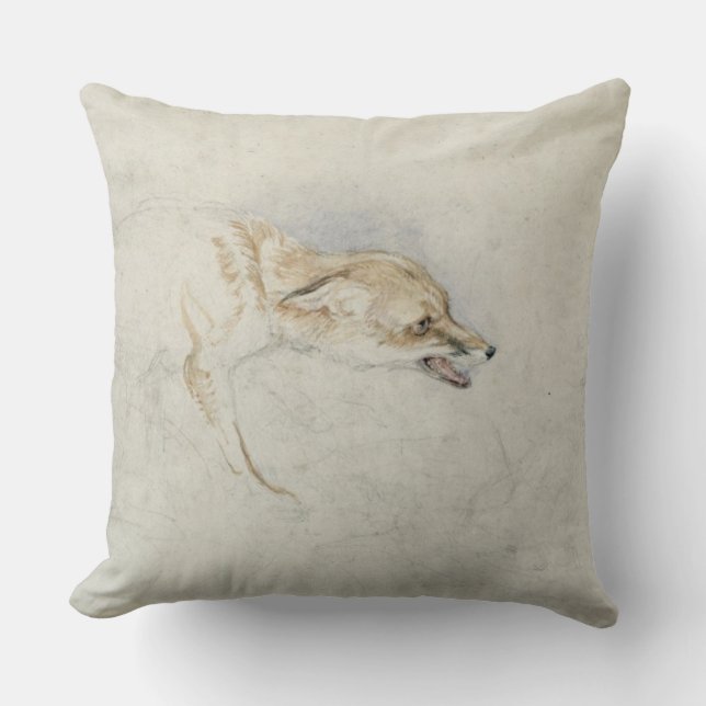 Study of a crouching Fox, facing right verso: fain Throw Pillow (Front)