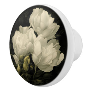 Study of a Peony Flower Ceramic Knob
