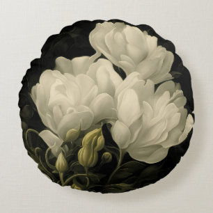 Study of a Peony Flower in White Round Pillow