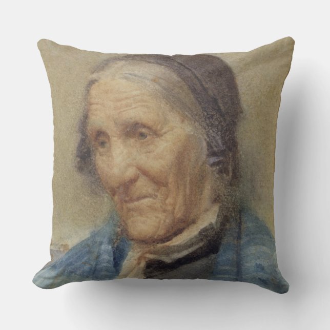 Study of an Old Woman, 1912 (w/c on paper) Throw Pillow (Front)