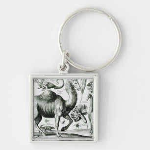Study of Animals and Flowers, engraved Keychain