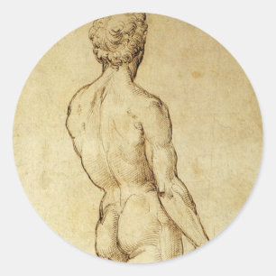 Study of Michelangelo's David Statue by Raphael Classic Round Sticker