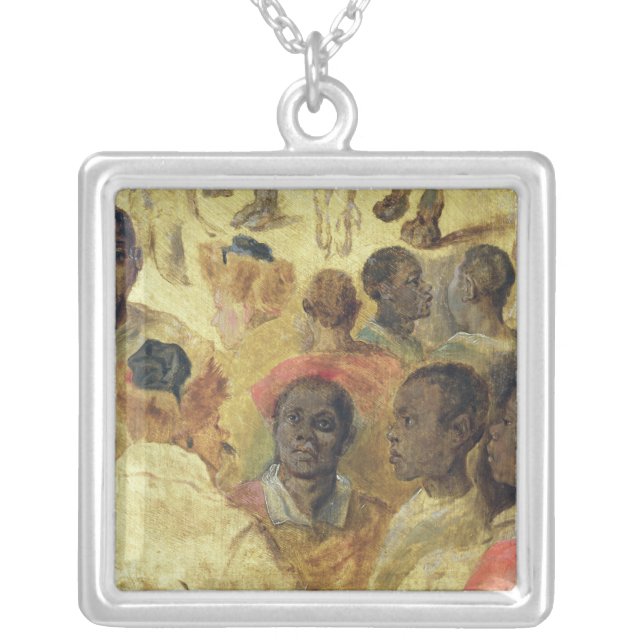 Study of Moorish Heads Silver Plated Necklace (Front)
