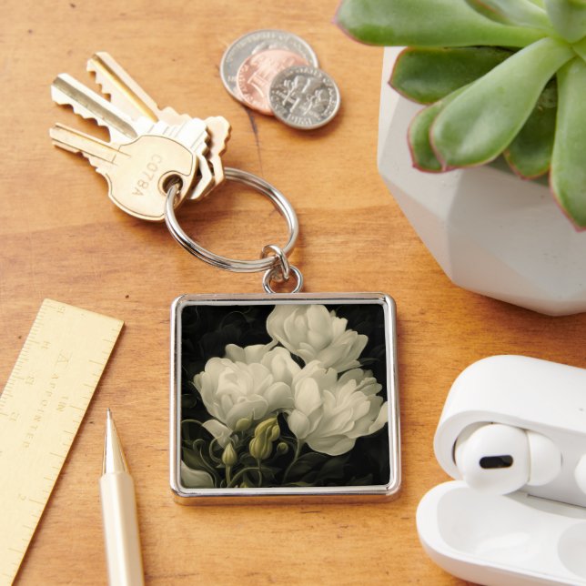 Study of white Peony Flowers Keychain (Desk)