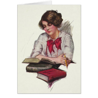 Study Time Girl With Books Cards