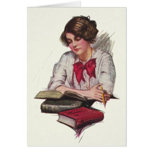 Study Time Girl With Books Cards (Front)