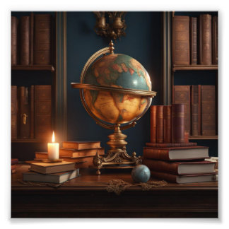 Study with Globe, Books and Candle Photo Print