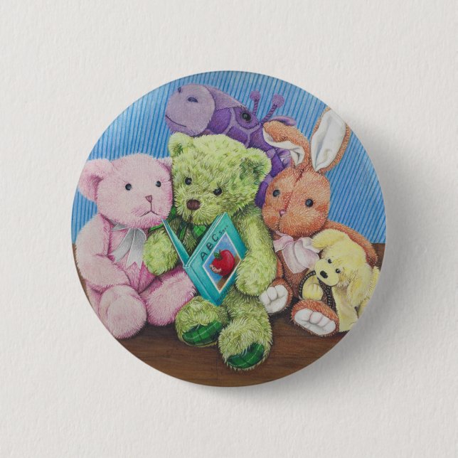 Stuff Animal Circle Time Art Print Pinback Button (Front)