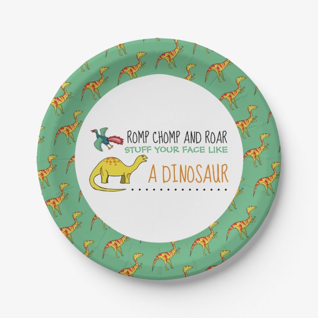 Stuff Your Face Like a Dinosaur Paper Plates (Front)