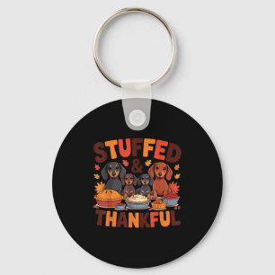 Stuffed And Thankful Dachshund Funny Thanksgiving Keychain
