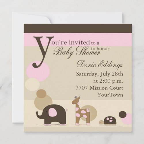 Stuffed Animal Baby Shower in Pink Custom Announcement