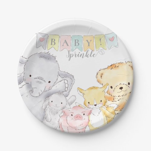 Stuffed Animal Baby Sprinkle  White Paper Plates