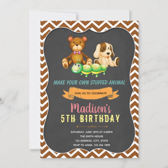 Stuffed animal birthday party invitation (Front)