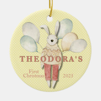 Stuffed Animal Rabbit Baby's First Ceramic Ornament
