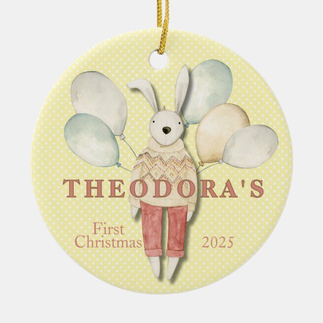 Stuffed Animal Rabbit Baby's First  Ceramic Ornament (Front)