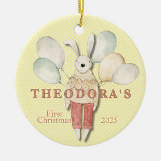 Stuffed Animal Rabbit Baby's First Ceramic Ornament