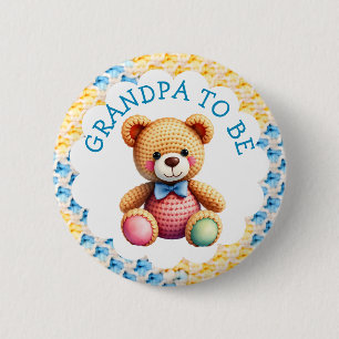Stuffed Animals Grandpa to Be Baby Shower Button