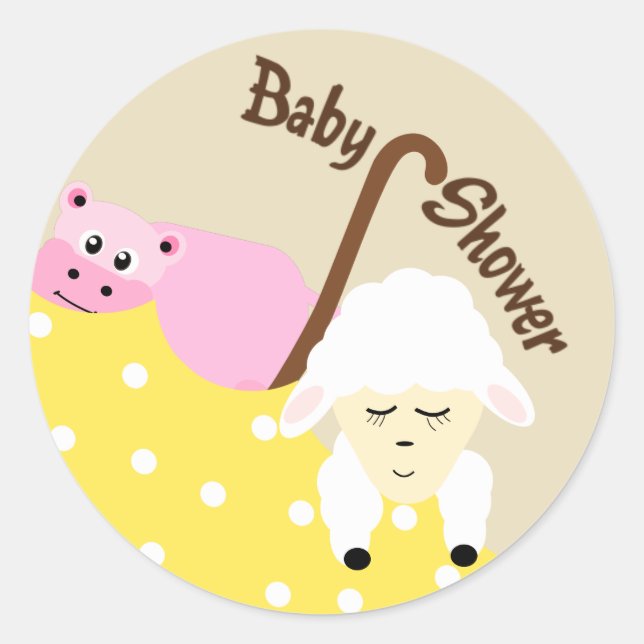 Stuffed Animals Hippo & Lamb Baby Shower Sticker (Front)
