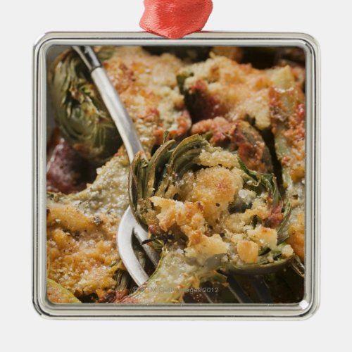 Stuffed artichokes with gratin topping metal ornament