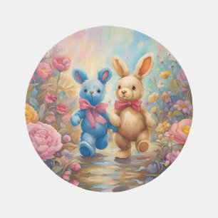 Stuffed Bunnies In a Pastel Garden Rug