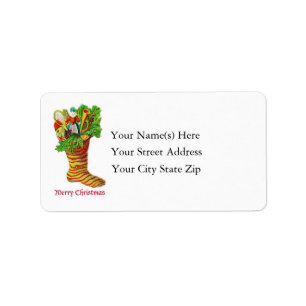 Stuffed Christmas Stocking Vintage Address Label