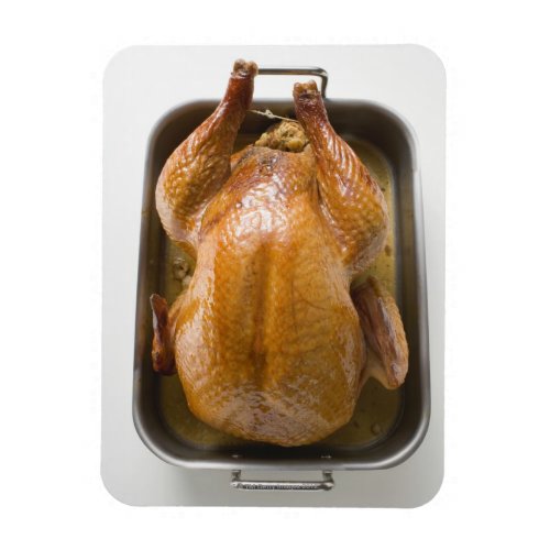 Stuffed roast turkey in roasting tray close up magnet