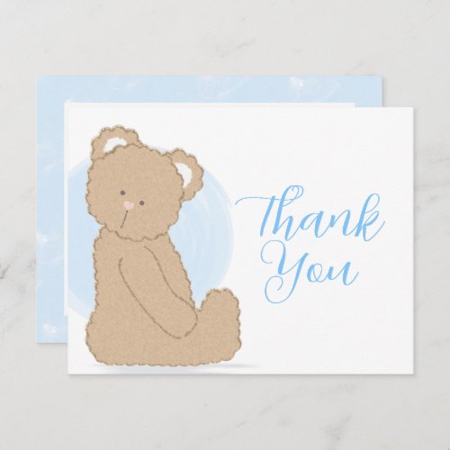 Stuffed Teddy Bear Blue New Baby Boy Thank You Card