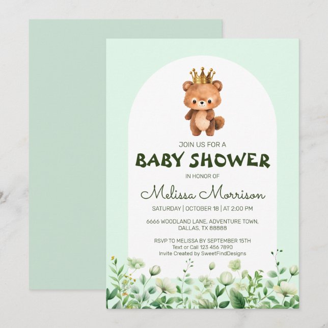 Stuffed Teddy Bear King Baby Boy Shower Invitation (Front/Back)
