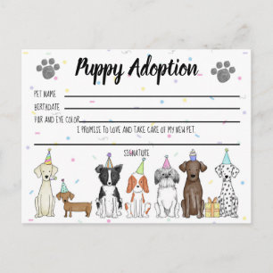 Stuffed Toy Puppy Adoption Card for Party Favor