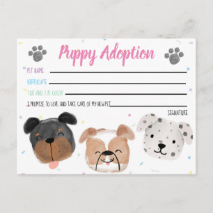Stuffed Toy Puppy Adoption Card for Party Favor