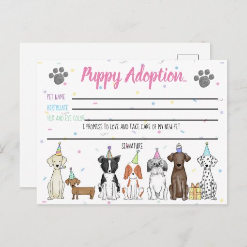 Stuffed Toy Puppy Adoption Card for Party Favor | Zazzle