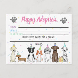 Stuffed Toy Puppy Adoption Card for Party Favor