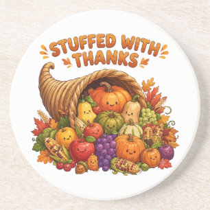 Stuffed With Thanks Cute Thanksgiving Cornucopia D Coaster