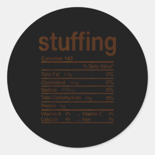 Stuffing Nutrition Facts Funny Thanksgiving Food C Classic Round Sticker