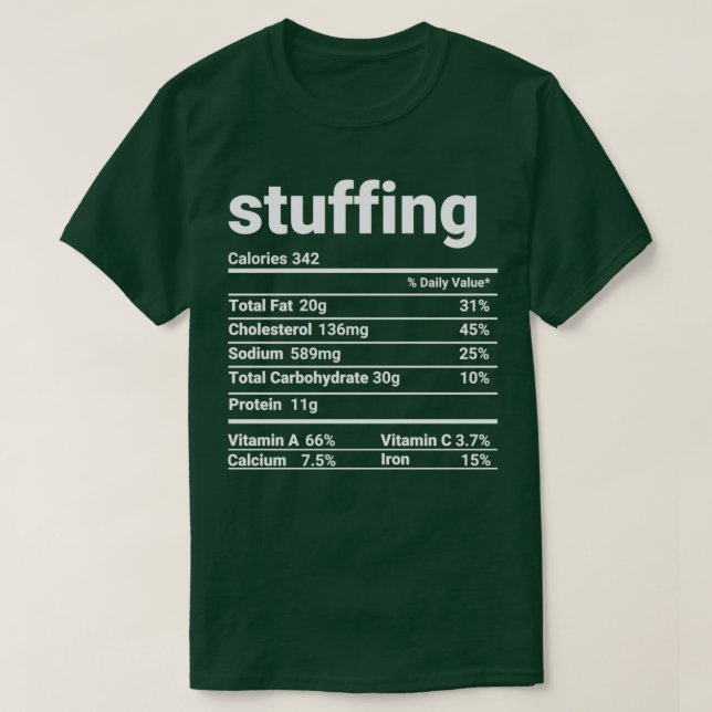 Stuffing Nutrition Facts Thanksgiving Costume 1 T-Shirt (Design Front)