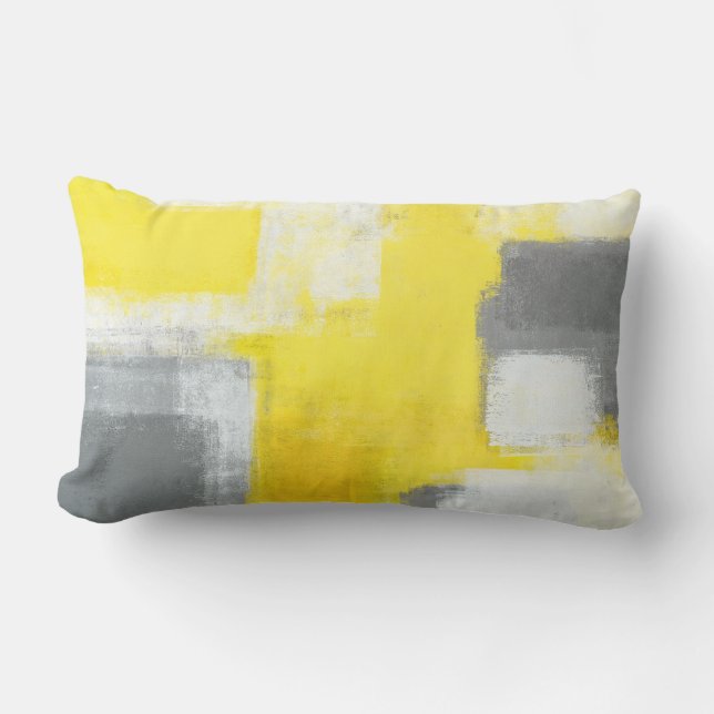 'Stumbled' Grey and Yellow Abstract Art Lumbar Pillow (Front)