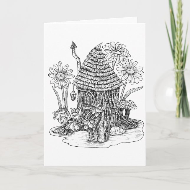 Stump Fairy House Color it Yourself Blank Greeting Card (Front)