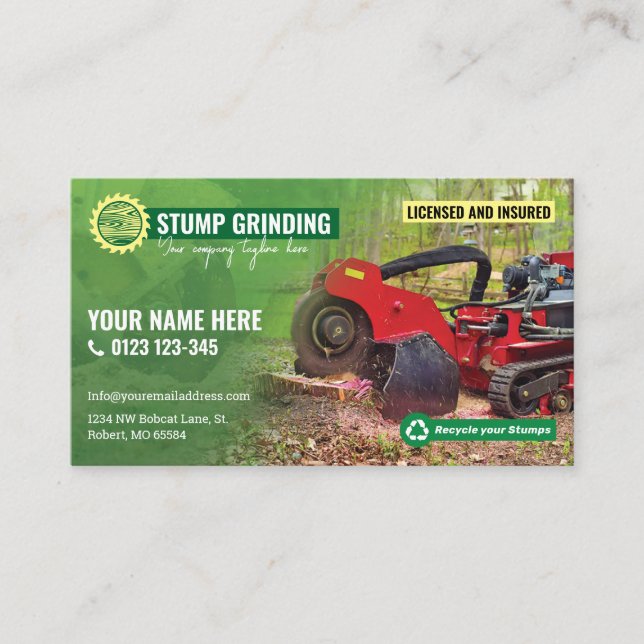 Stump grinding, Forestry mulching, land clearing Business Card (Front)