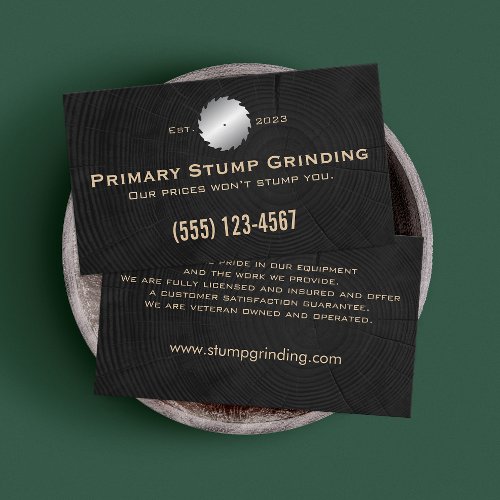 Stump Grinding Saw on Tree Trunk Rings Business Card