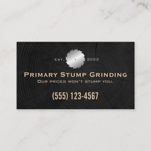 Stump Grinding Saw on Tree Trunk Rings Business Card