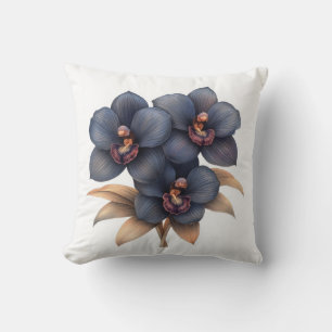Stuning vintage watercolor black orchids throw pillow