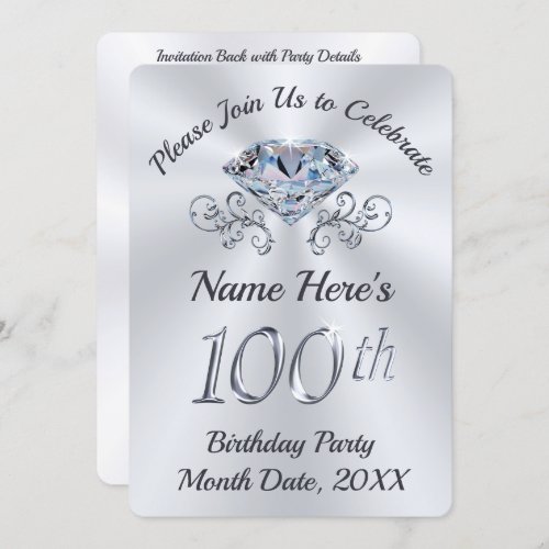 Stunning 100th Birthday Party Invitations