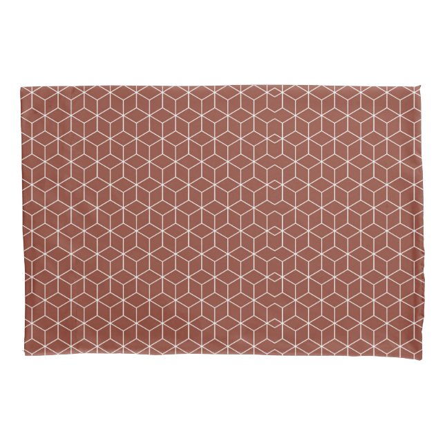 Stunning 3D Effects: White Cubes on Brick-Red  Pillow Case (Front-Left)